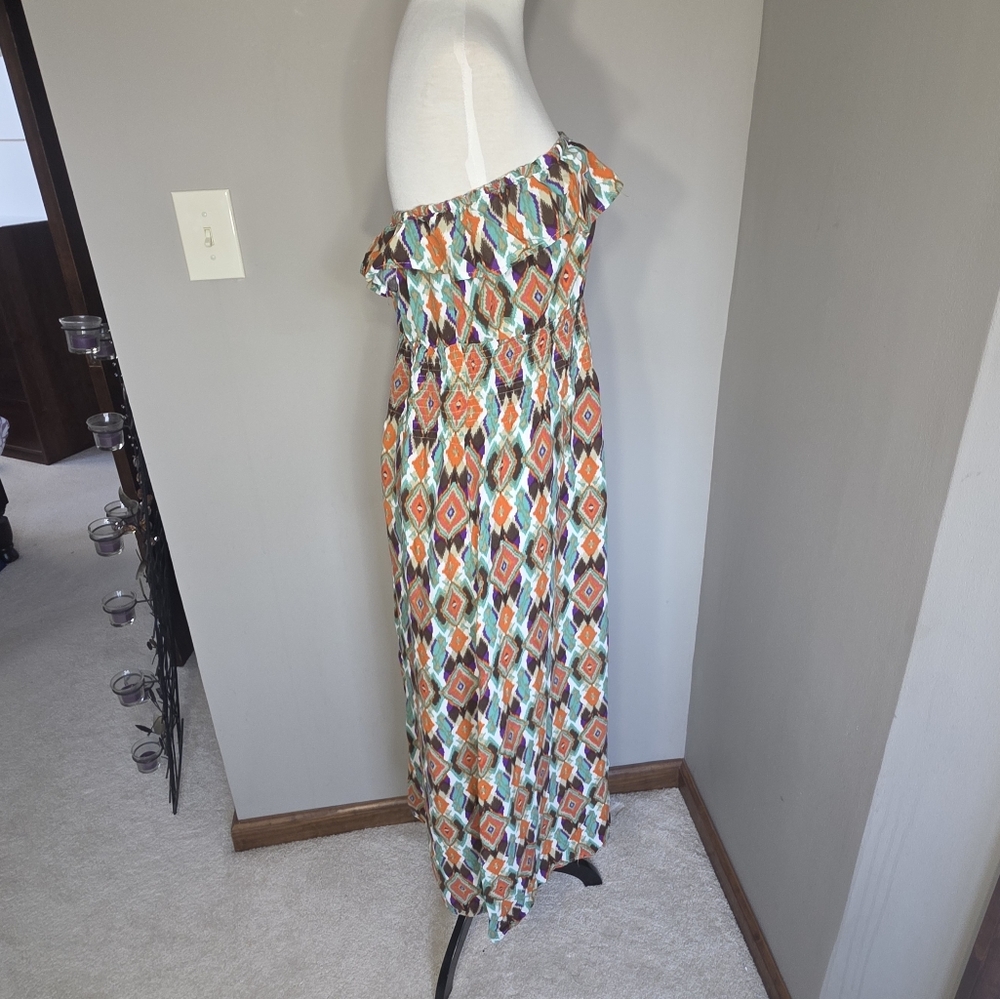 Maxi Dress Ikat Strapless Geometric Print Women's Plus Size 1X Caren Sport - Picture 4 of 16